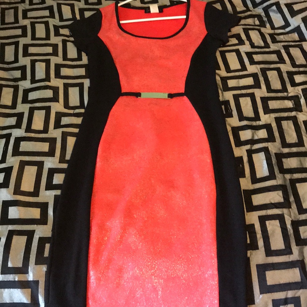 Fitted black and coral dress